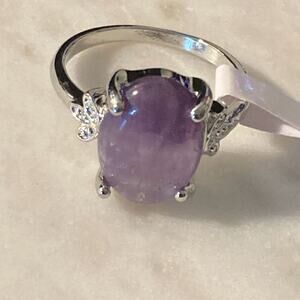 New fashion ring silver amethyst gemstone size US 7.5